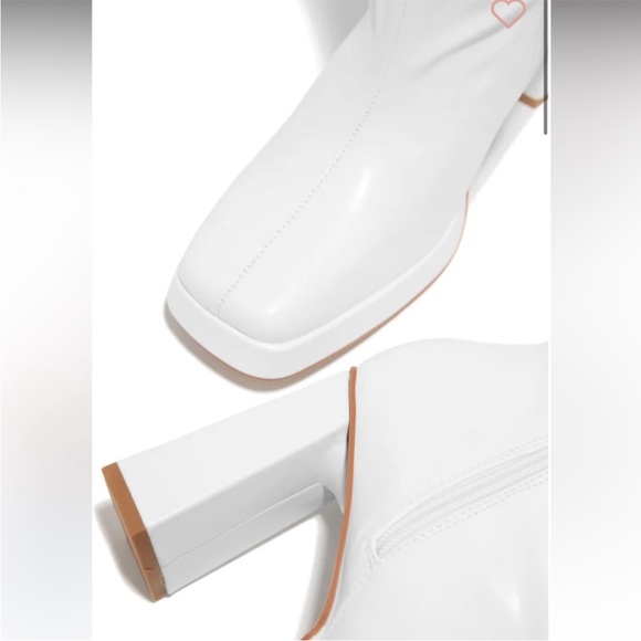 White knee high PLATFORM BLOCK HEEL BOOTS - Picture 3 of 4